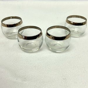 MID CENTURY MODERN set of 4 silver  rimmed 4 oz roly poly glasses